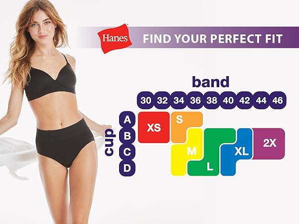 Find your perfect fit with the Hanes bra sizing chart