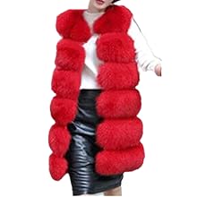 Women red faux fur vest