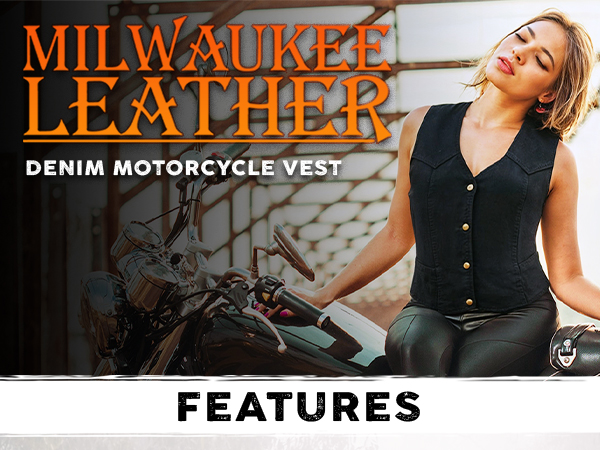 Milwaukee leather apparel denim cotton ladies women girl woman vest sleeveless motorcycle riding 