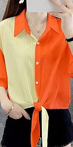 Color Block Tie Knot Blouses