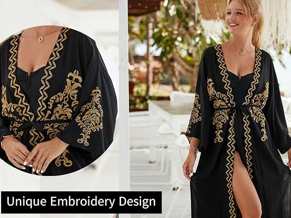 kimonos for women long kimono robes kimono duster long sleeve kimono Embroidery beach cover ups