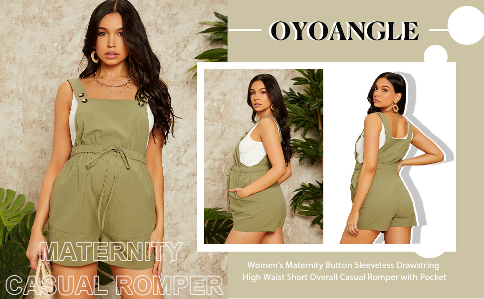 OYOANGLE Women''s Maternity Button Sleeveless Drawstring Short Overall Casual Romper with Pocket