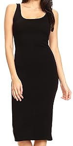 bodycon solid simple essential basic sleeveless elegant summer black dress sexy party stretchy nice