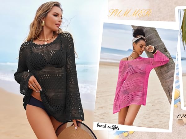 Crochet Cover Up Womens Sexy Swimsuit Coverup One Shoulder Knitted Swim Cover Ups Top