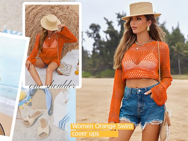 Bathing Suit Cover Ups for Women Crochet Long Sleeve Swimsuit Hollow Out Bikini Coverup