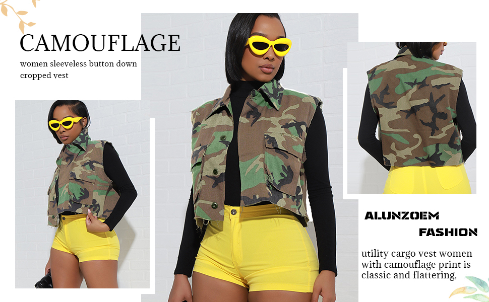 Camouflage Vest Women Sleeveless Uility Cargo Vest Summer Camo Fashion 