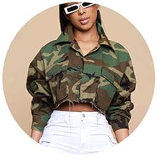 casual long sleeve button front fashion trendy camouflage shirt top cropped jacket coat