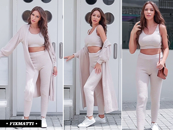 3 Piece Lounge Set Scoop Neck Crop Tops High Waist Pants Open Front Cardigan Outfit Set