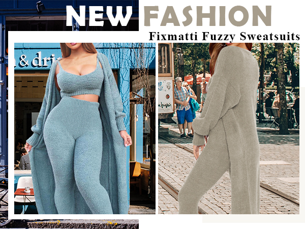 Fuzzy set for women 3 pieces sweatsuits fleece loungewear