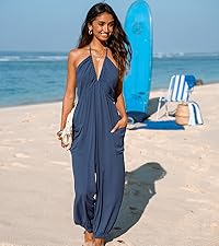 navy blue plunging v neck maxi jumpsuit