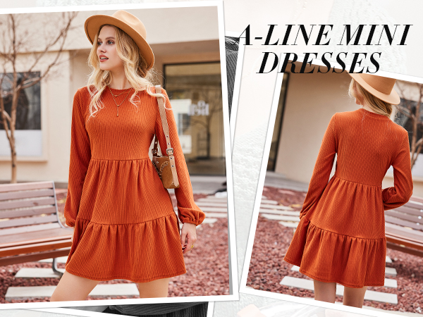 burnt orange mini dress long sleeve fall dress