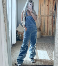 Women Loose Fit Denim Bib Baggy Overall