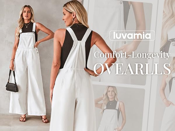 luvamia Wide Leg Jumper with Pockets for Women Denim Overalls for Women