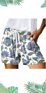 Elastic Waist Drawstring Cotton Shorts Pocket Beach Shorts