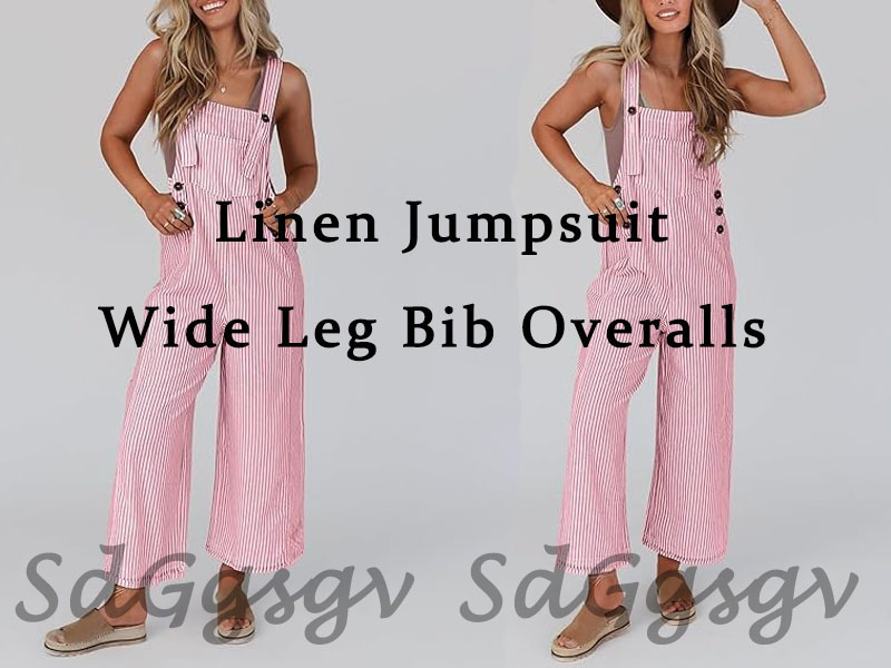 Vertical Stripe Jumpsuit Women Summer Dressy Button Loose Linen Jumpsuit