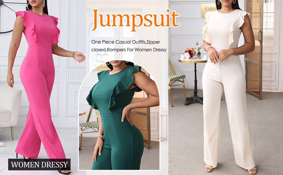 Crew Neck Ruffle Sleeve Jumpsuits 