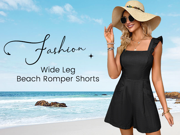 Summer Cotton Shorts Romper Adjustable Ruffle Straps Rompers Smocked Short Jumpsuit with Pockets