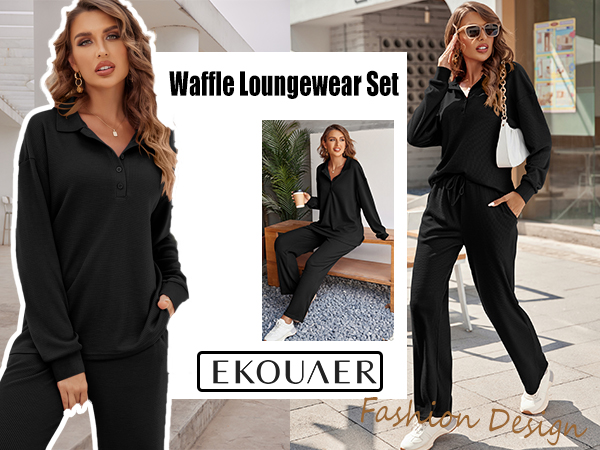 Women&#39;s Waffle Pajama Set