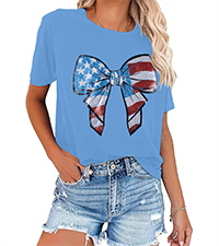 4th of July Shirt Women American Mama Shirts USA Flag T-Shirt Coquette Bow Tee Shirt