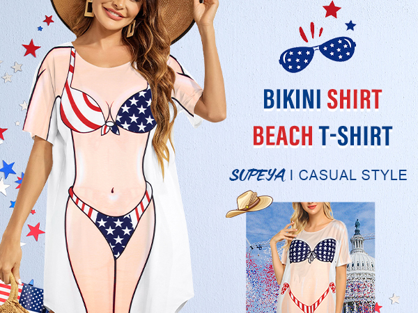 Bikini Shirts Cover Up Short Sleeve Baggy T Shirt Dress Beach Funny Swimwear Cover Up Dress…