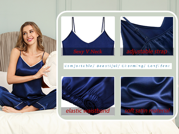 satin cami pajama set for women