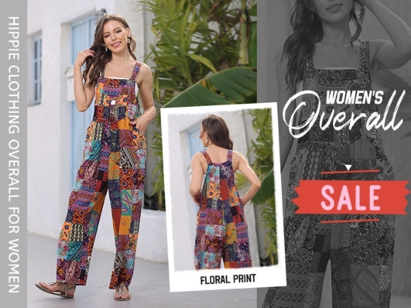 Harem Jumpsuit for Women Boho Floral Beach Tie Dye Backless Jumpsuit Rompers