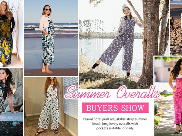 Summer Overalls for Women Plus Size Boho Casual Jumpsuits Wide Leg Floral Print Rompers with Pockets