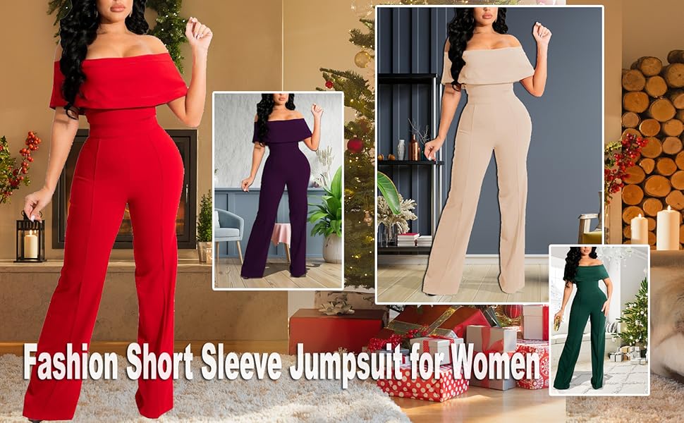 Women''s Elegant Off Shoulder Long Pants Sexy Bodycon Wide Leg Jumpsuits Club Rompers