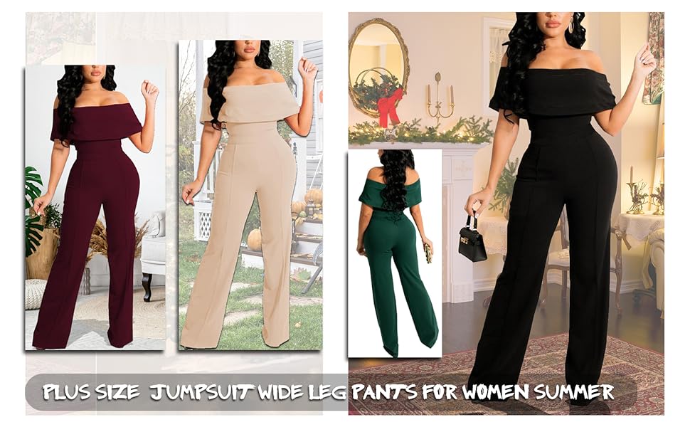 Sexy Off Shoulder Long Pants Wide Leg Jumpsuits Club Rompers for Women 