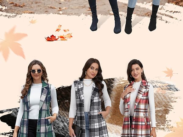 fall winter plaid vest for women