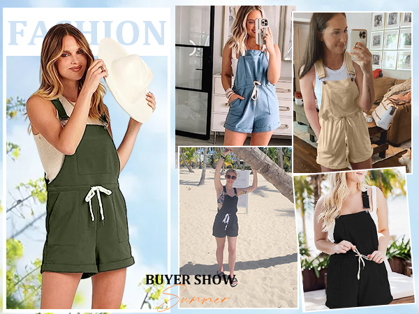 Women''s Short Overalls Casual Shortalls Bib Jumpsuits Drawstring Sleeveless Romper