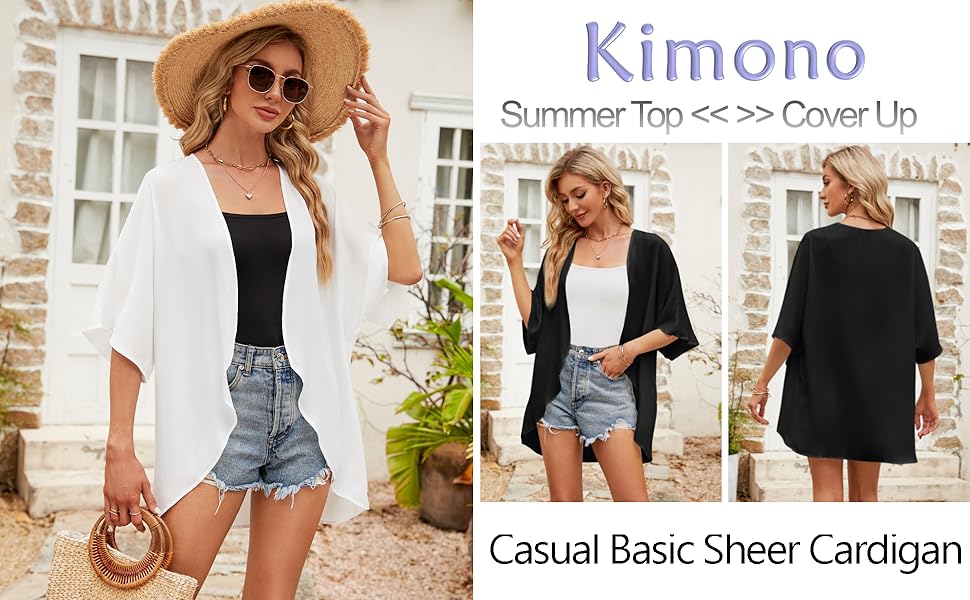 Kimonos for Women Solid Cardigans Loose Casual Tops Summer Shawl Swimsuit Beach Wear Cover Ups