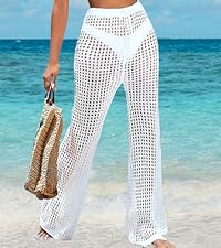 wide leg beach crochet long pants for women 2024 mesh hollow out pants