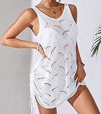 Women Crochet Mini Bikini Cover-Up Dresses Casual Summer Beach Sleeveless Short Cover Up Dress 2024