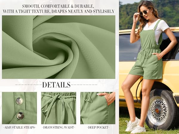 Feature Details of Poplab Women Overalls Shorts Loose Fit One Piece Loungewear with deep pocket