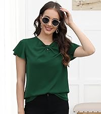 Womens summer short sleeve v-neck bow knot tops