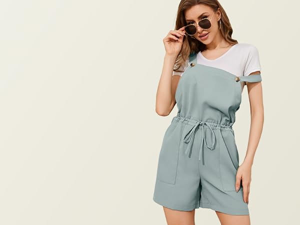 Shot of Poplab Women''s Summer Trendy Short Overalls Casual Short Rompers with Pockets