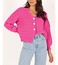 pink queen womens casual long sleeve v neck button down cropped sweater cardigans