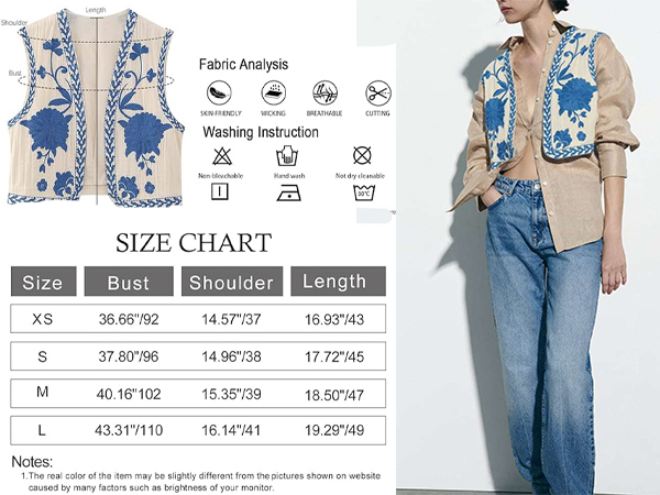 Womens Floral Embroidered Vest Vintage Open Front Outwear Boho Vests