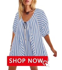 Romper Dress with Shorts Striped Romper Overall Oversized Jumpsuit V Neck Puff Sleeve Mini Dress