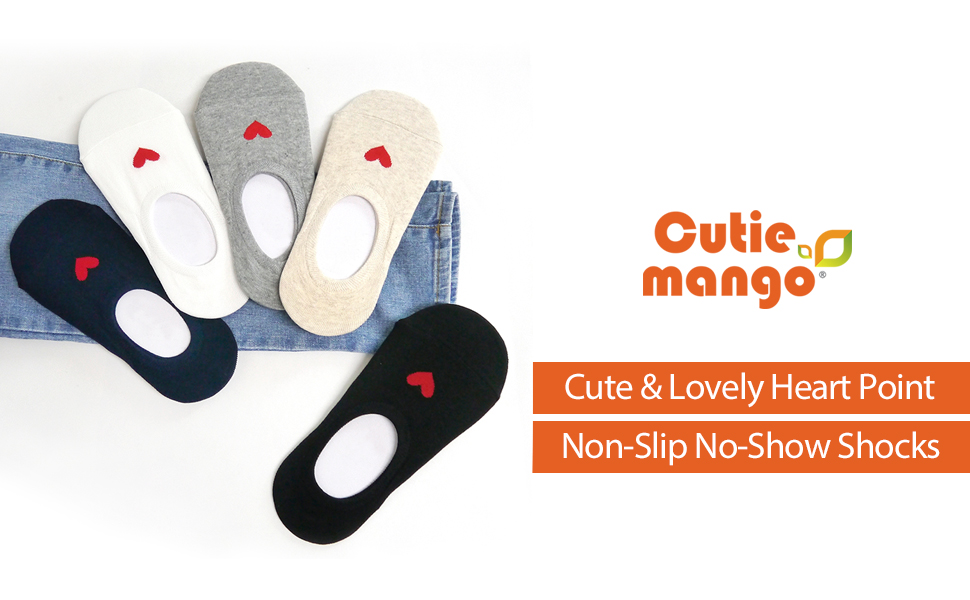 Cutie Mango Women&#39;s Casual Cute Simple Heart Non Slip Low Cut No Show Socks