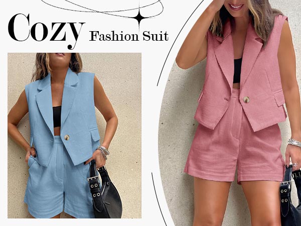 two piece outfits for women summer fashion vest blazer shorts set casual outfits for women