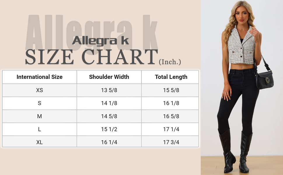 Allegra K Women''s Vintage Tweed Notched Lapel Collar Sleeveless Plaid Crop Vest