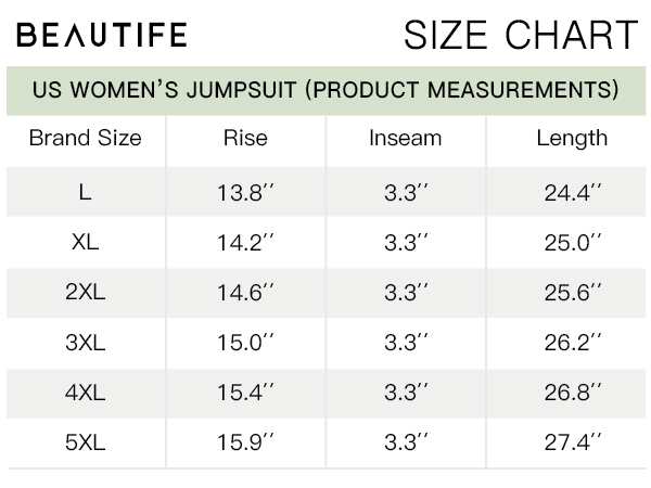 Overall Jumpsuit size chart