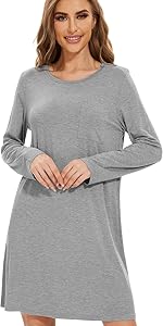 Womens Soft Bamboo Long Sleeve Nightgown Sleepwear