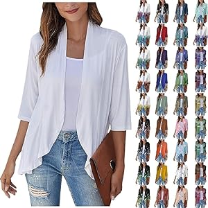 Women''s Open Front Cardigan Lightweight Retro Print Cardigans 3/4 Sleeve Blouse Tops Coat