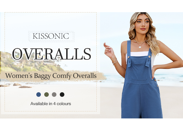 Kissonic Women''s Baggy Comfy Overalls, Casual Cotton Loose Fit Wide Leg Jumpsuits