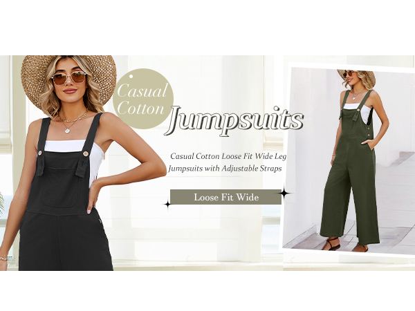 Women Summer Sleeveless Cotton Linen Bib Overalls Baggy Jumpsuits with Pockets