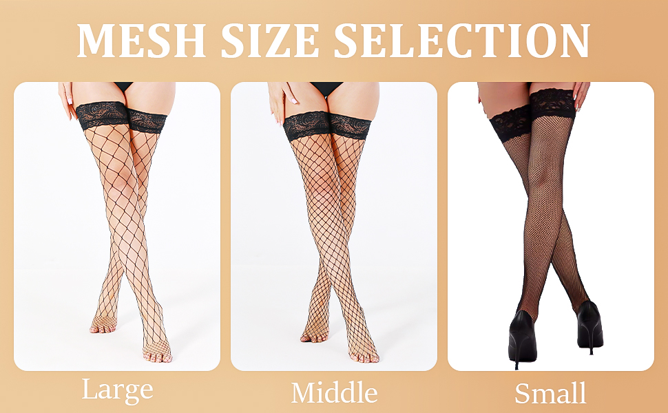 Women''s Black FishNet Thigh High Socks Silicone Lace Top Sheer Over Knee Tights