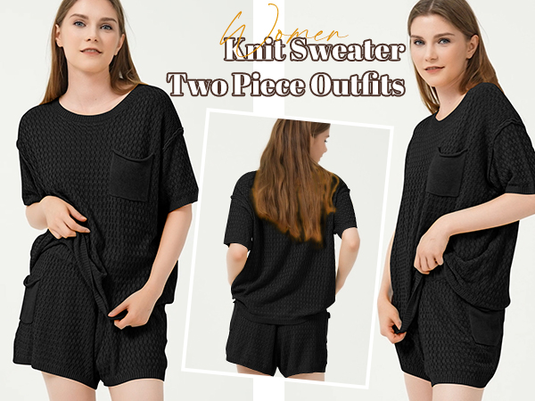 Women Knit Tops and Shorts Loungewear Set